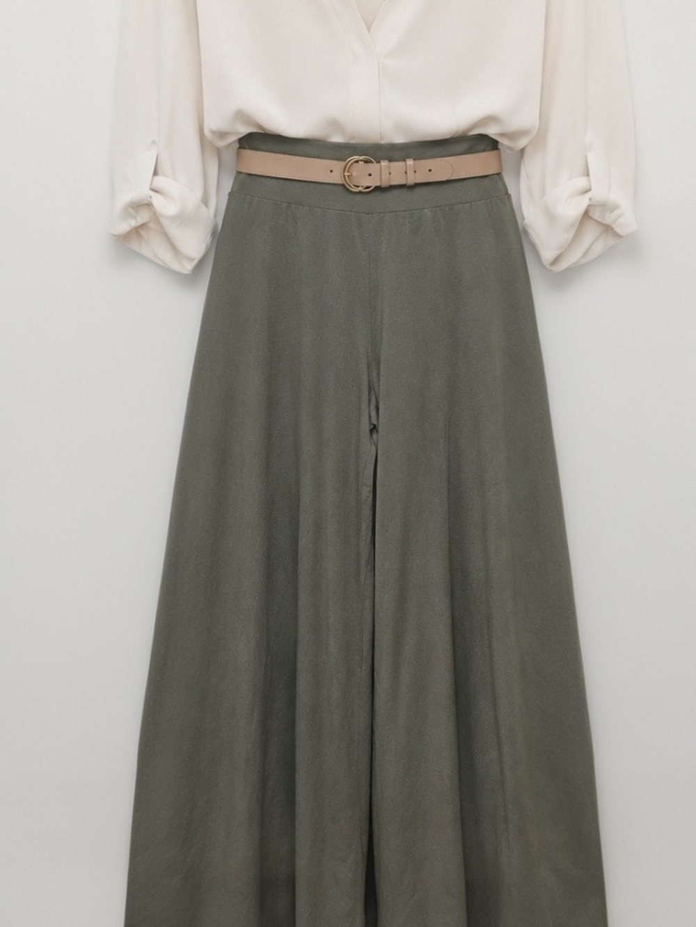 High-Waist Olive Wide-Leg Goucho Style Pants
